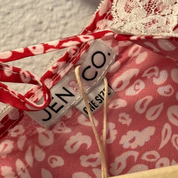 Jen & Co. Red & White Open Front Kimono With Lace Trim one Size - Picture 3 of 12